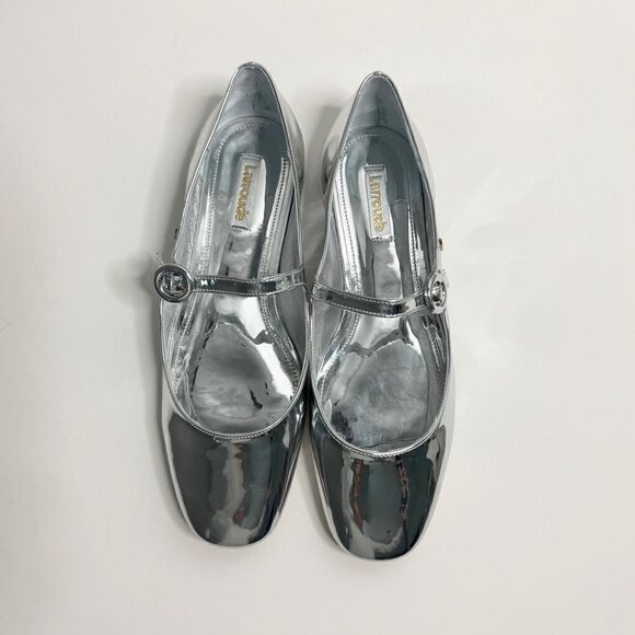 NEW Larroude silver metallic mirror square toe mary jane flat shoes size 9 - Picture 4 of 11